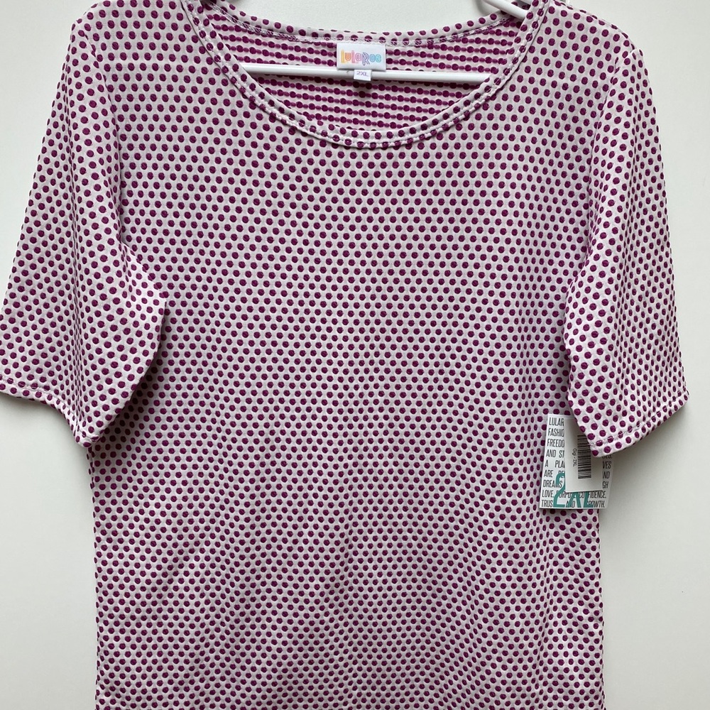 LuLaRoe Gigi top, pink polka dots, size 2XL, NWT